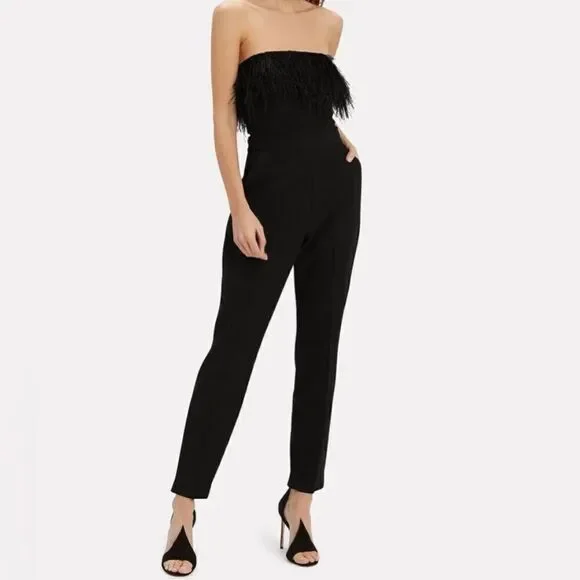 NWT Anthropologie SAYLOR Jane Feathers Strapless Jumpsuit Black Sz 16 - Picture 2 of 14